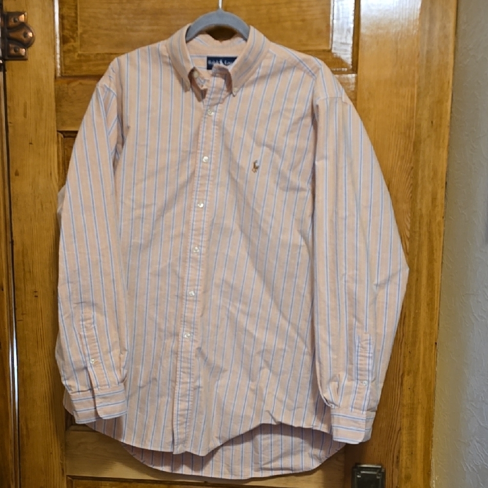Polo Ralph Lauren Orange & Blue Long Sleeve Button Down Shirt L